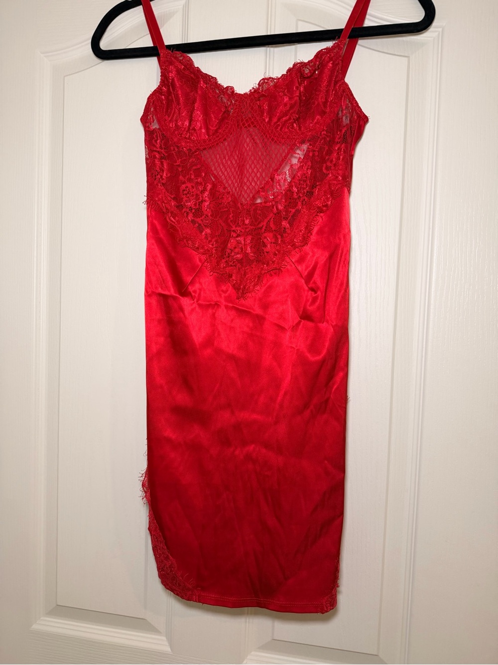 TIC TOC Red Satin Lace Corset Bodycon Midi Dress Size S
